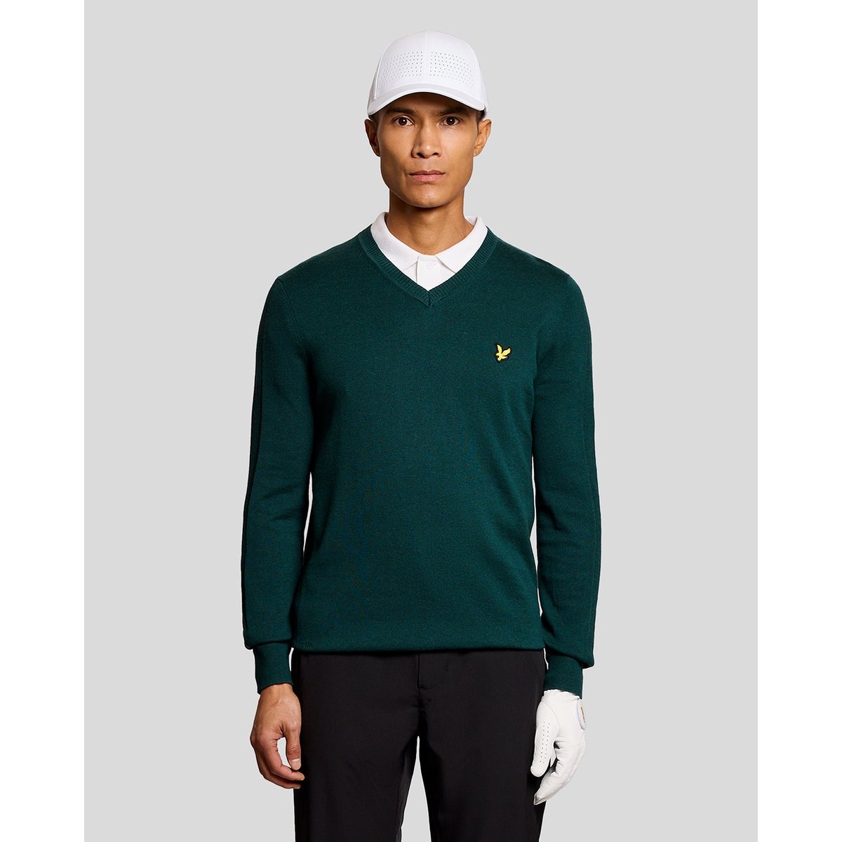 Pull en mélange de coton col V vert mediterranea, LYLE & SCOTT