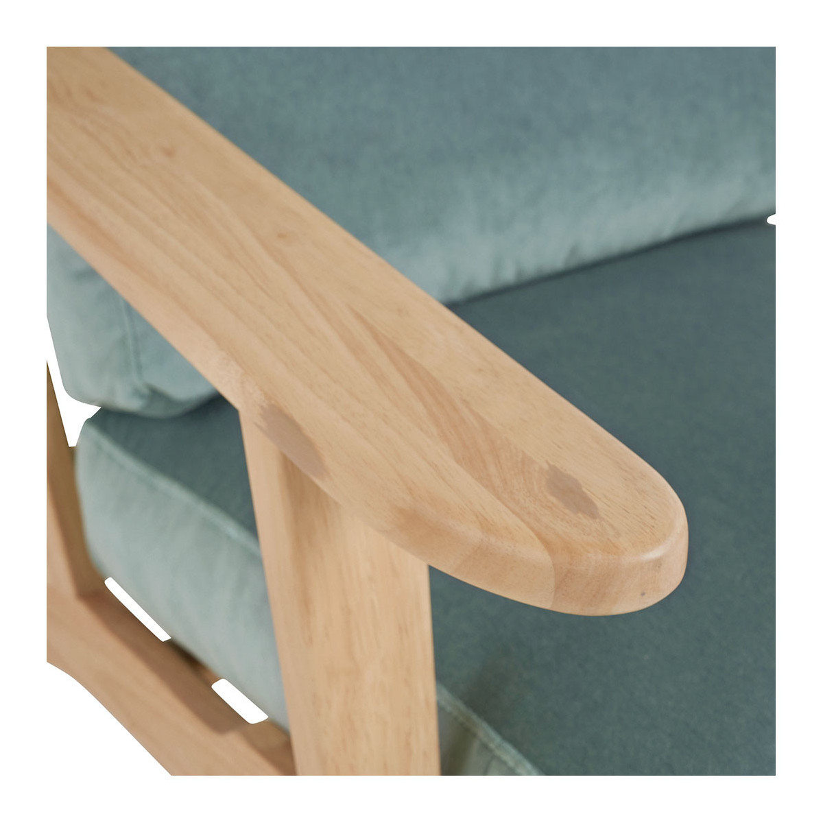 Fauteuil déhoussable velours, hévéa finition bois blond 72x88x73 bleu, BLANC D’IVOIRE