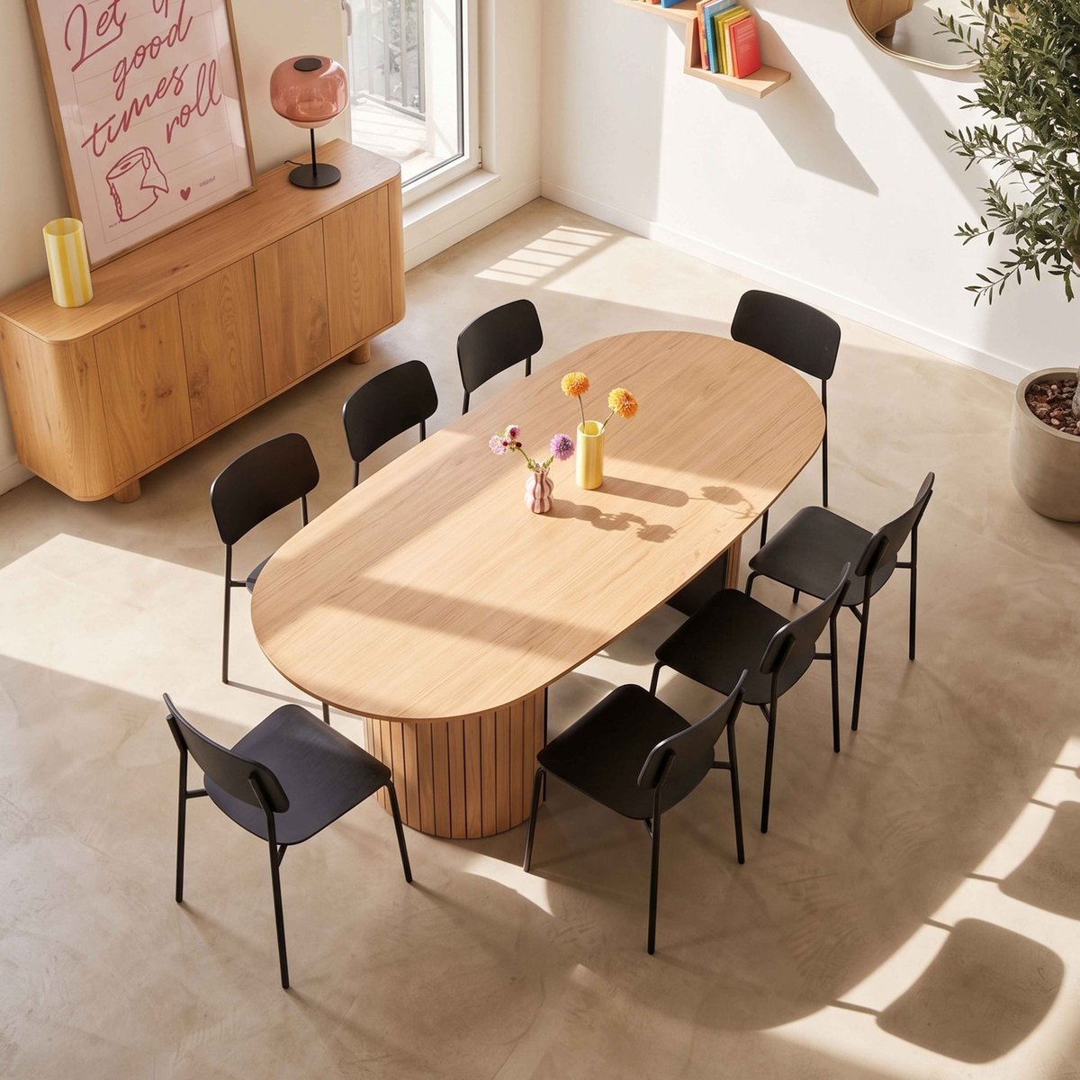 Table à manger avec plateau en mfd plaqué chêne 10 personnes, NAYA bois, OVIALA