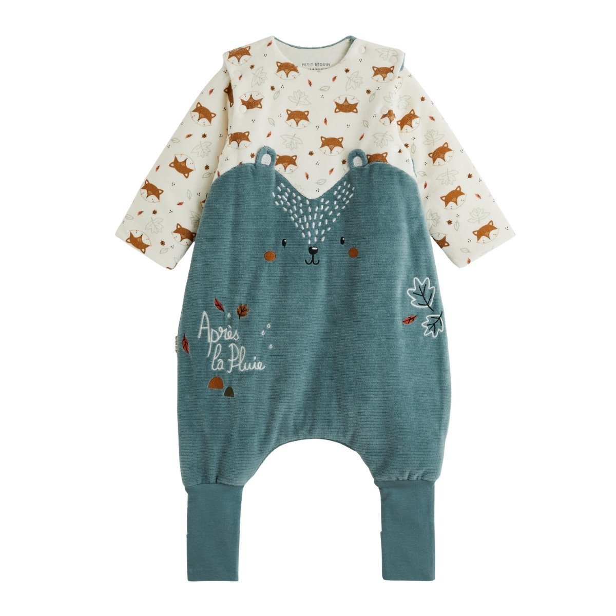 Turbulette TOG 2 en velours avec pieds retroussables et manches amovibles Ginkgo vert, PETIT BEGUIN