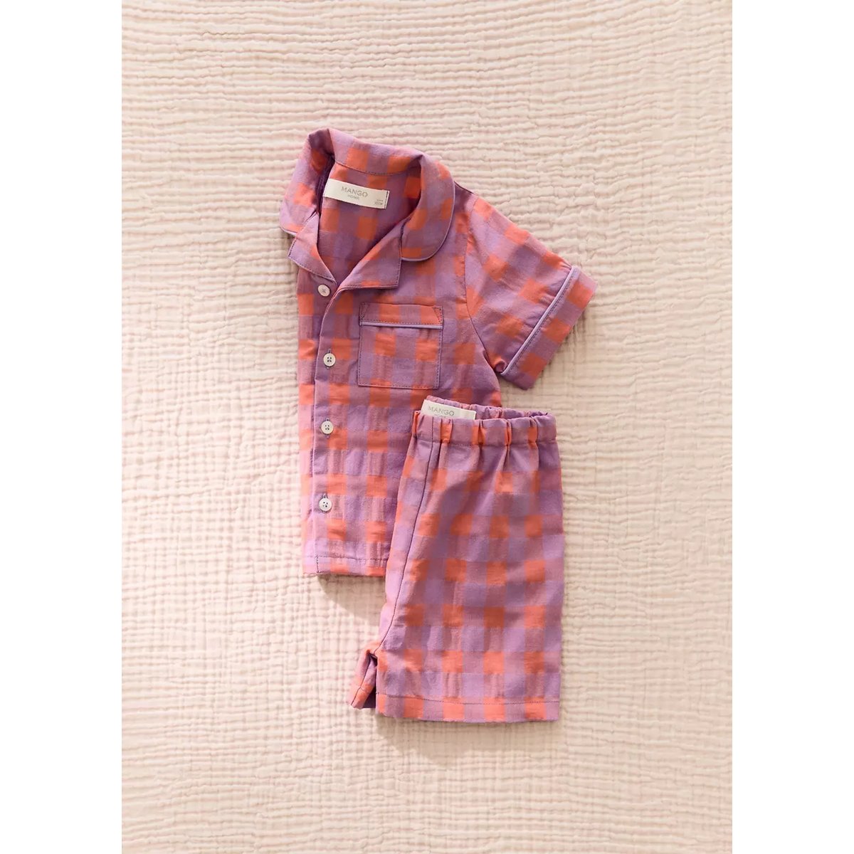 Pyjama enfant deux pièces à carreaux colorés lilas, MANGO HOME