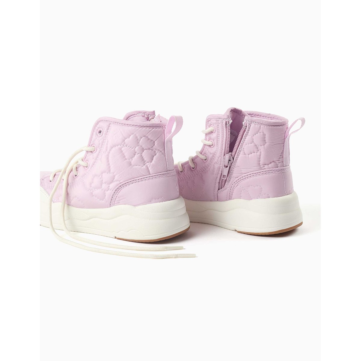Baskets montantes rembourrées avec broderie florale mauve lilas, ZIPPY