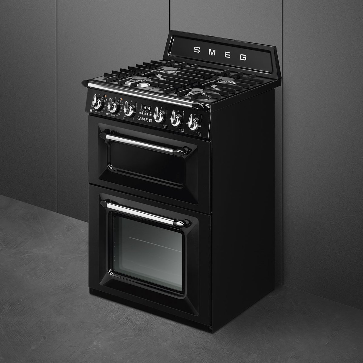 Piano de cuisson gaz 4 feux 60 cm TR62 noir brillant, SMEG
