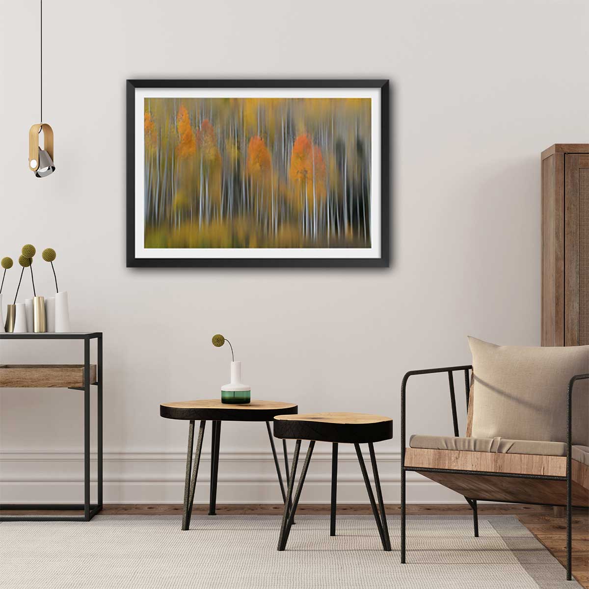 Affiche forêt et Impression d'automne affiche + cadre en bois - noir, HEXOA