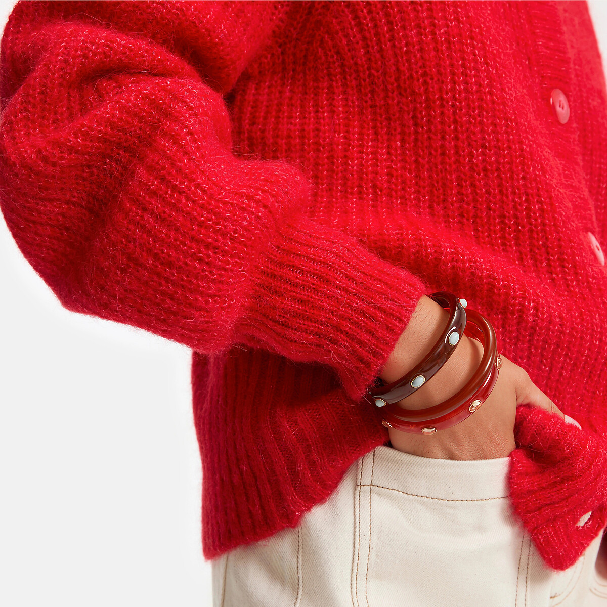 Signature Cardigan AMBROISE, Alpaka-Mix rot, LA REDOUTE COLLECTIONS