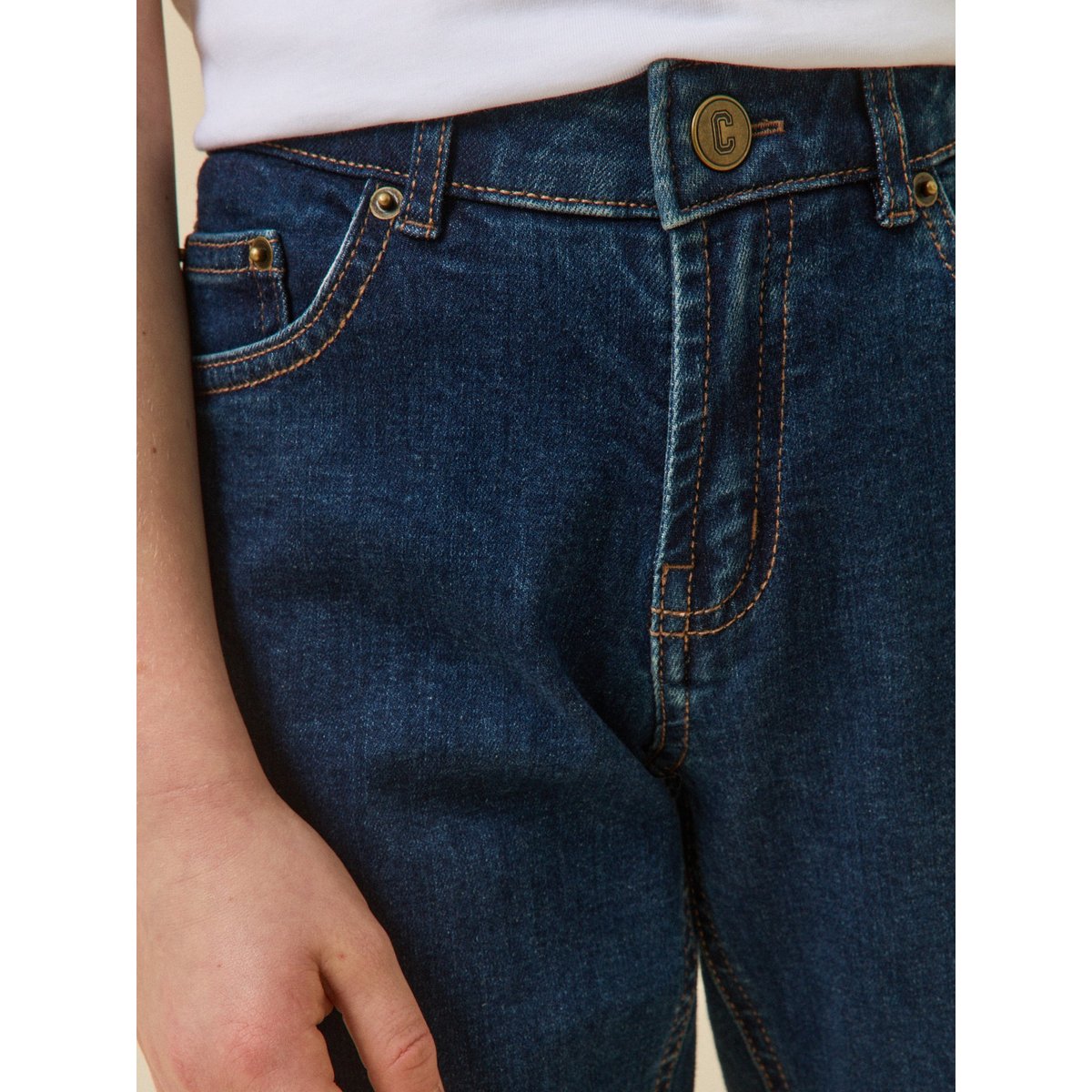 Jean droit bleu fonce uni, CYRILLUS