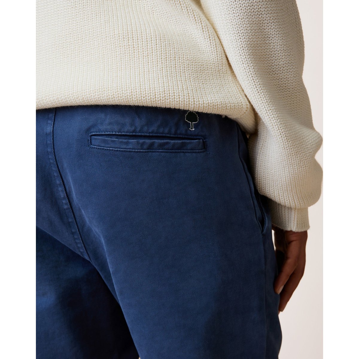 Pantalon élastique en tissu sergé bleu foncé, FAGUO