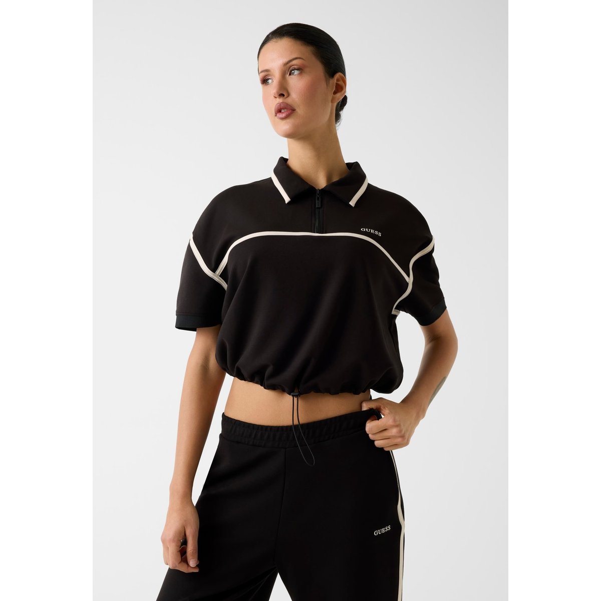 Polo À Demi-Zip noir, GUESS