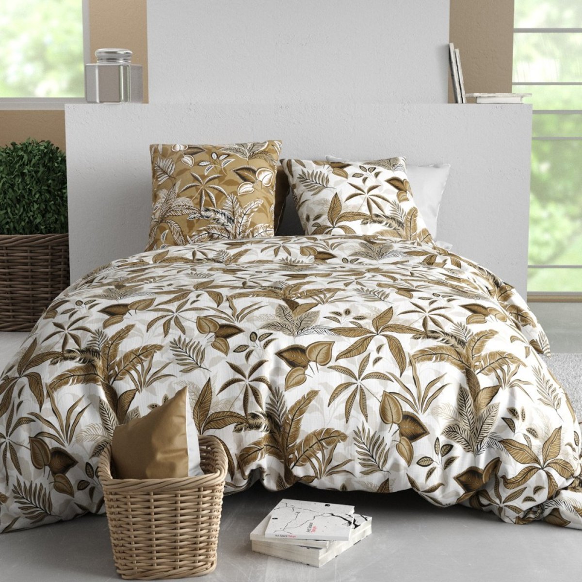 Housse de couette 100% coton 57 fils + 2 taies d’oreiller vert, DECORATIE