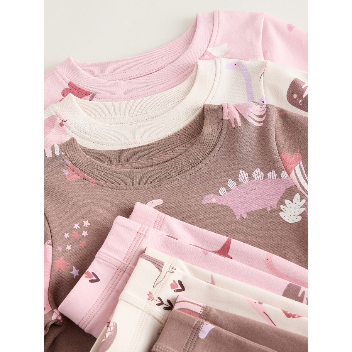 Pyjama confort dinosaures, lot de 3 rose/crème, NEXT