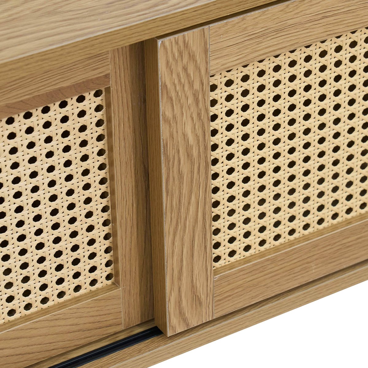 Meuble TV suspendu effet bois clair 160 cm style bohème, JENNY bois clair, OVIALA