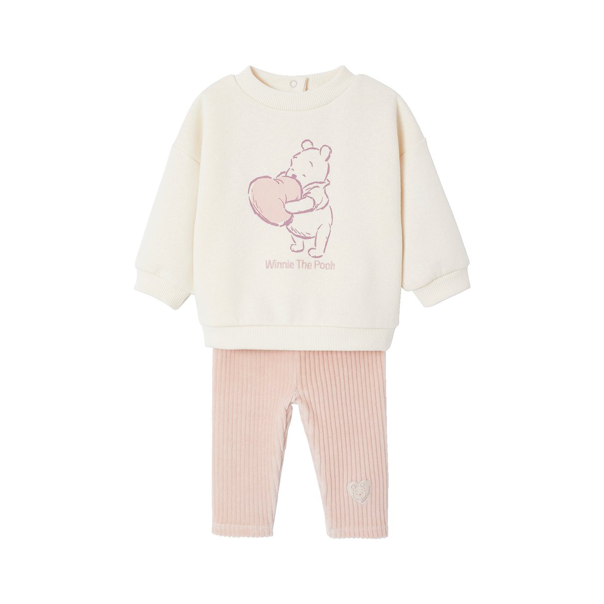 Ensemble Disney Winnie l'ourson sweat molleton + legging velours vanille/rose, VERTBAUDET