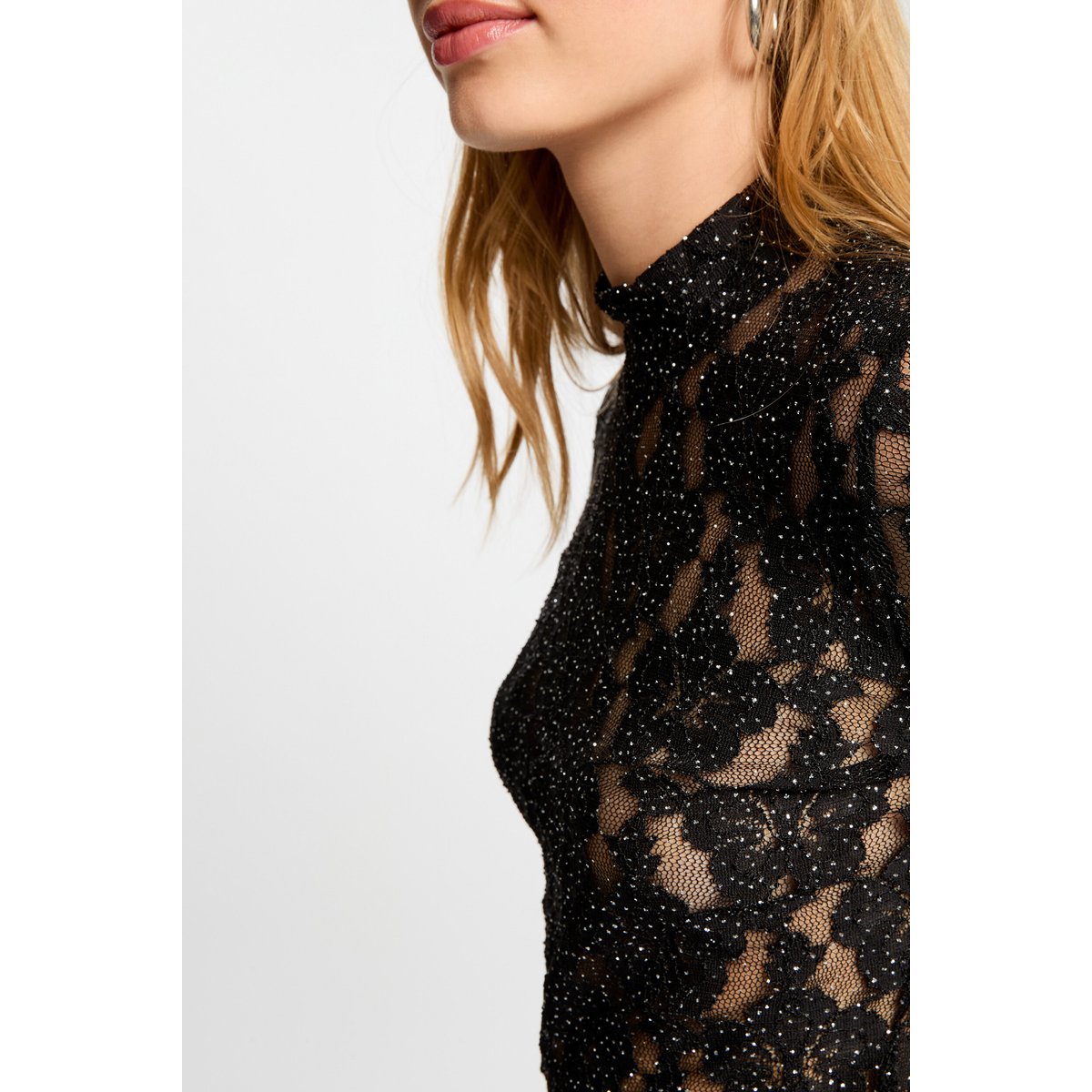 T-shirt dentelle ajouré noir, MORGAN