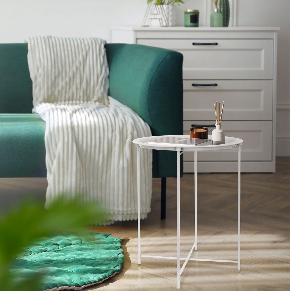 Table d'appoint ronde en métal blanc 47x47x51cm blanc, WADIGA