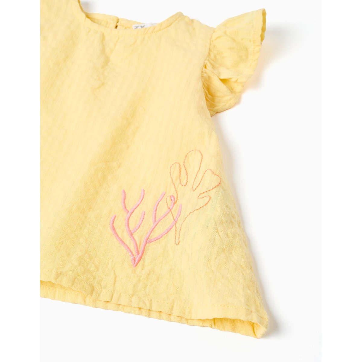Ensemble T-shirt en coton et short en jean jaune clair, ZIPPY