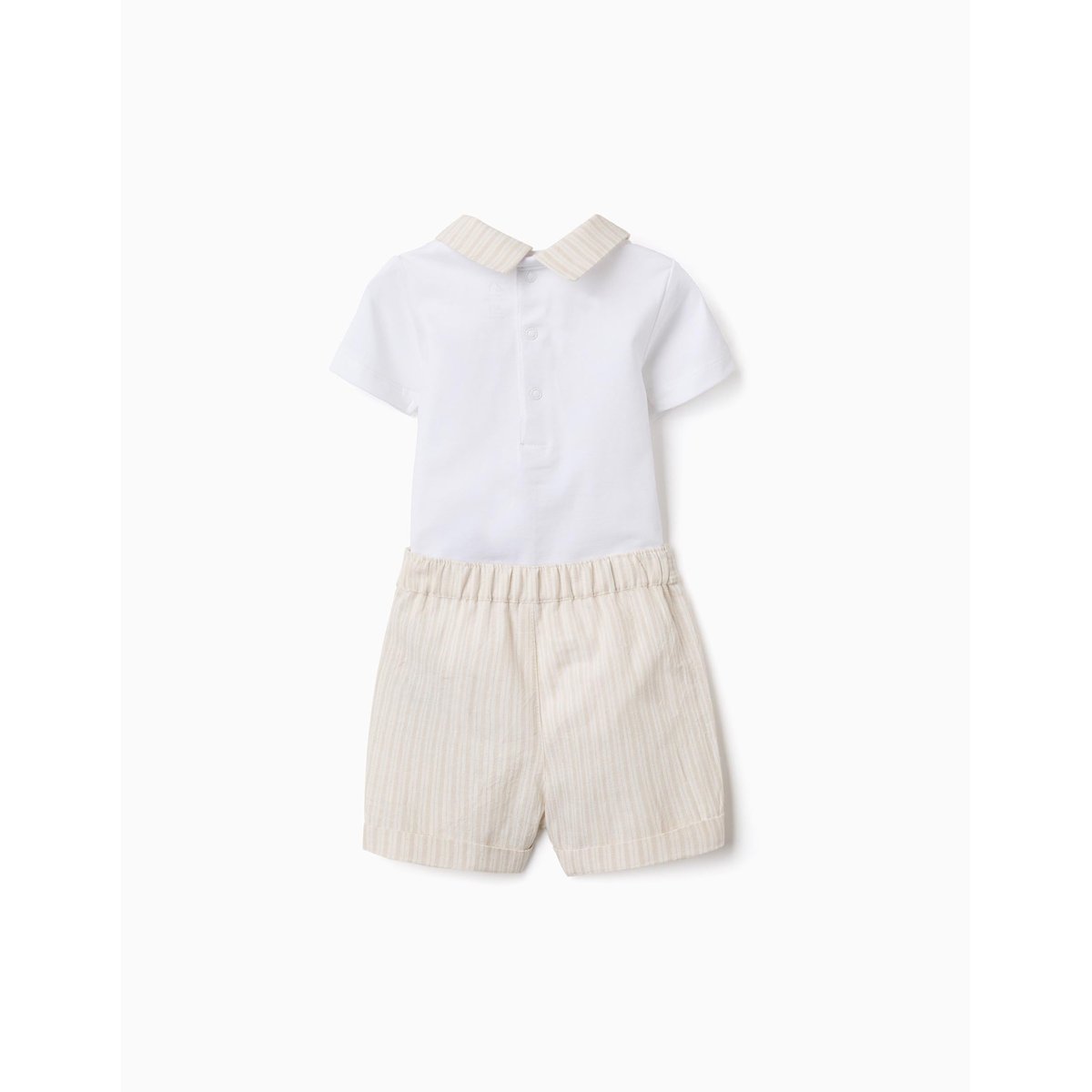 Ensemble body en coton + short à rayures beige clair, ZIPPY