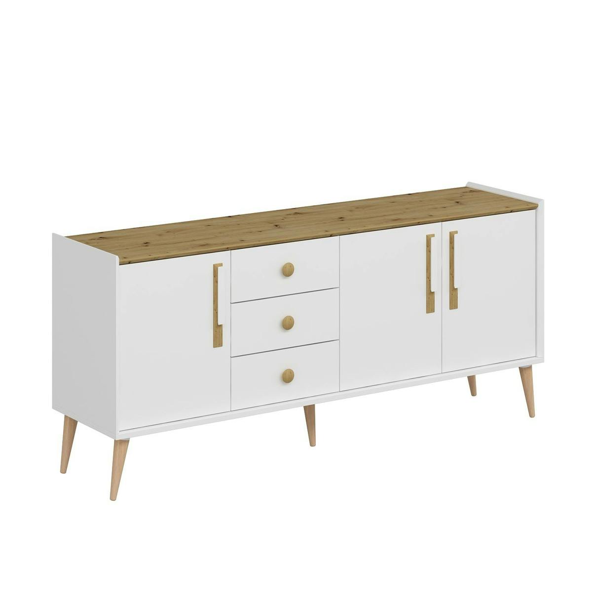 Buffet scandinave blanc et effet bois avec 3 tiroirs MARFA blanc, PIER IMPORT
