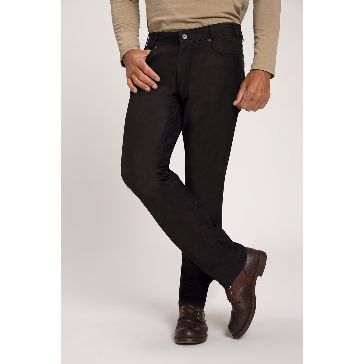 Pantalon regular Fit 5 poches en cuir de noir, JP1880