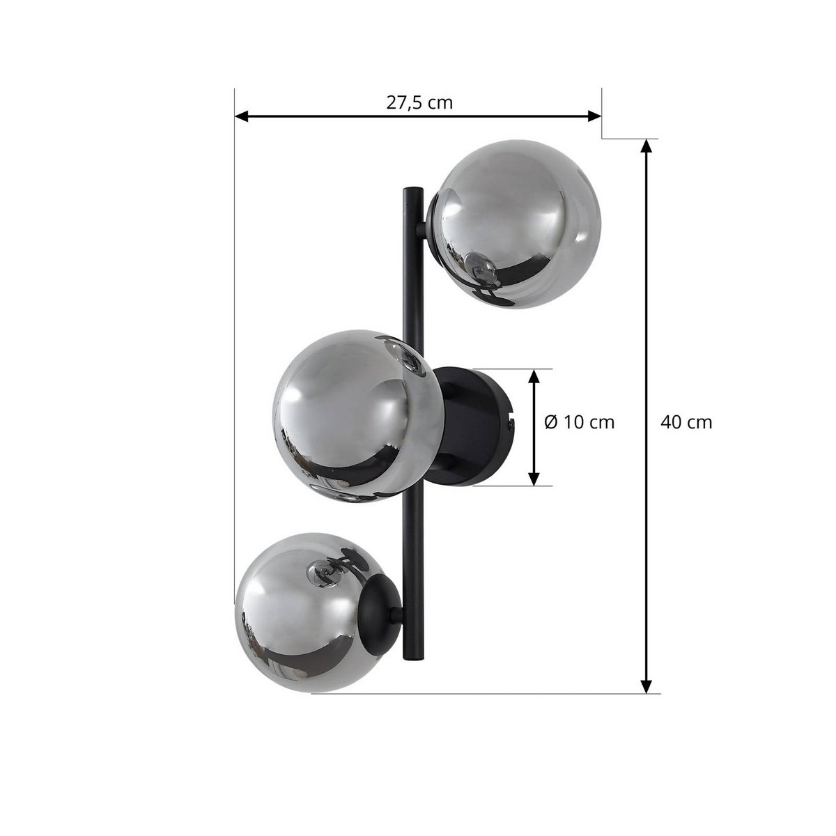 Applique en verre moderne, Orbelia noir, gris fumé, LINDBY