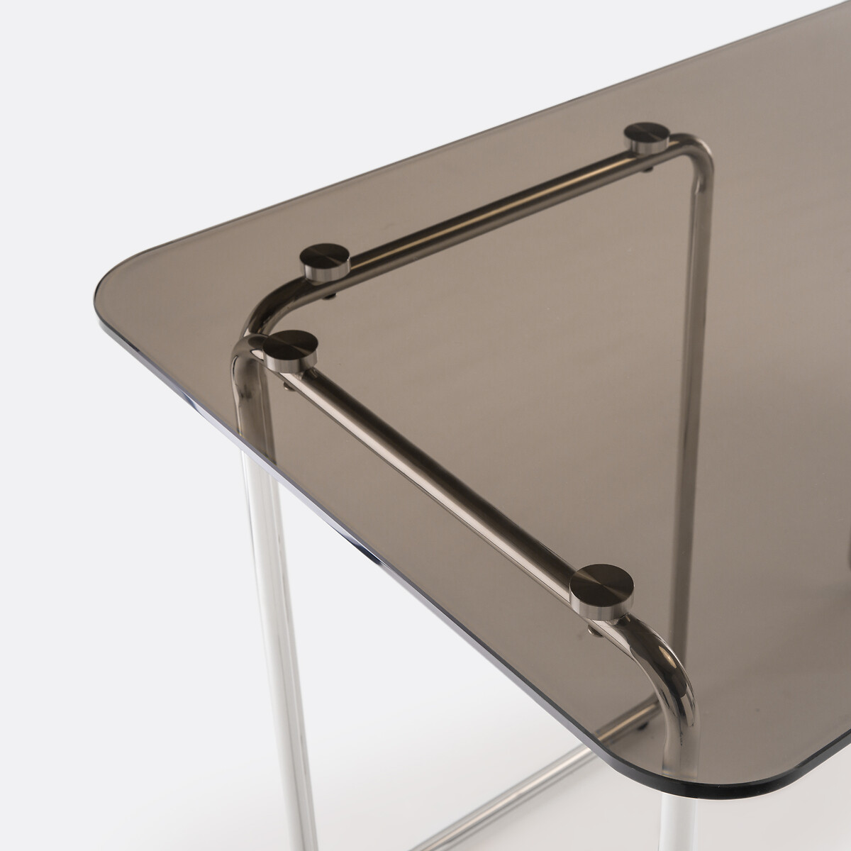 Bureau en verre et acier chromé, Socer verre fumé, LA REDOUTE INTERIEURS