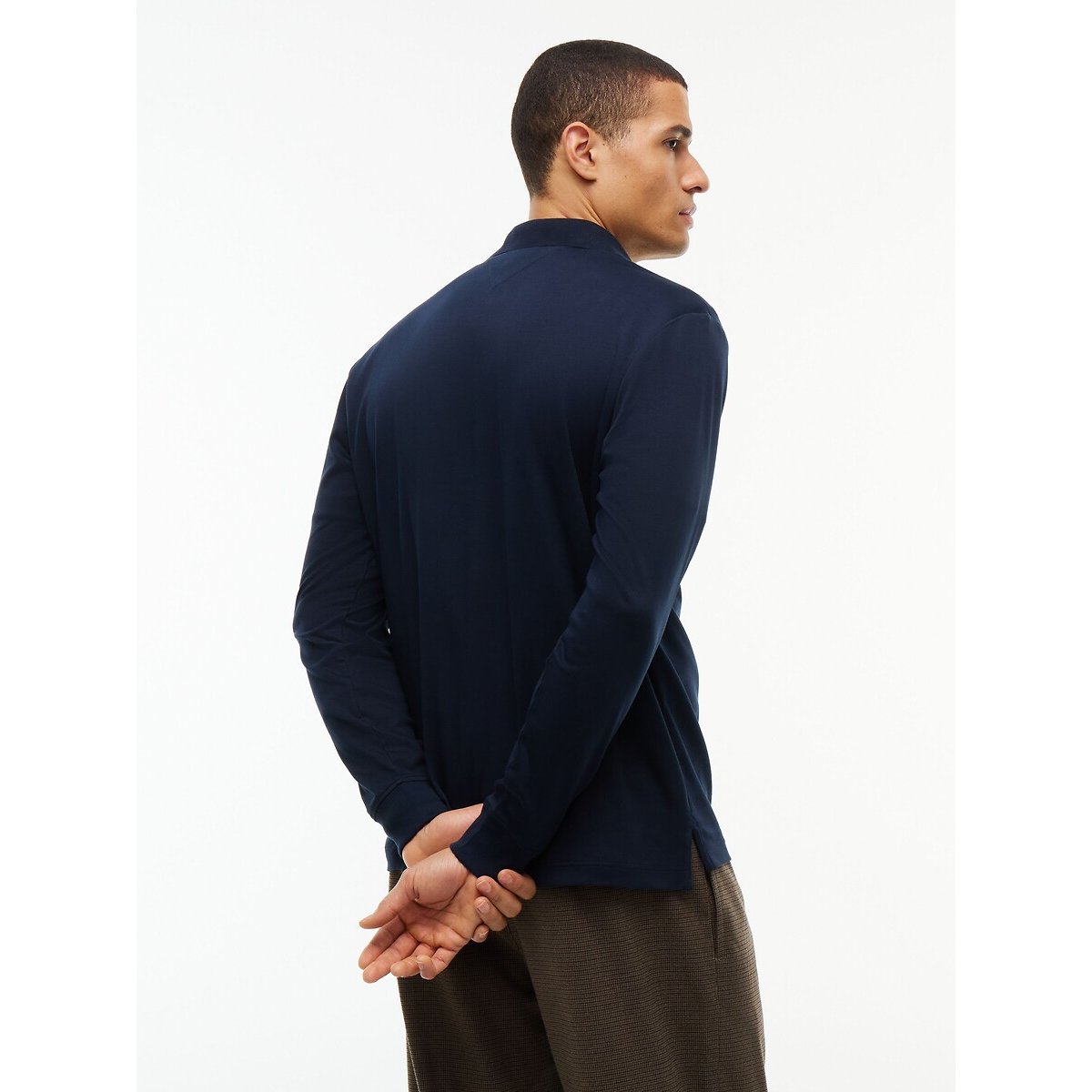 Polo manches longues, demi-zippé, coupe regular bleu marine, TOMMY HILFIGER