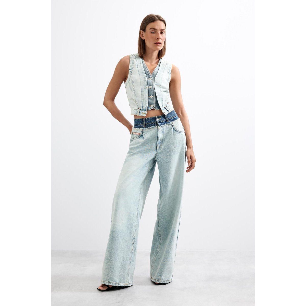 Gilet en jean combiné bleu, DESIGUAL