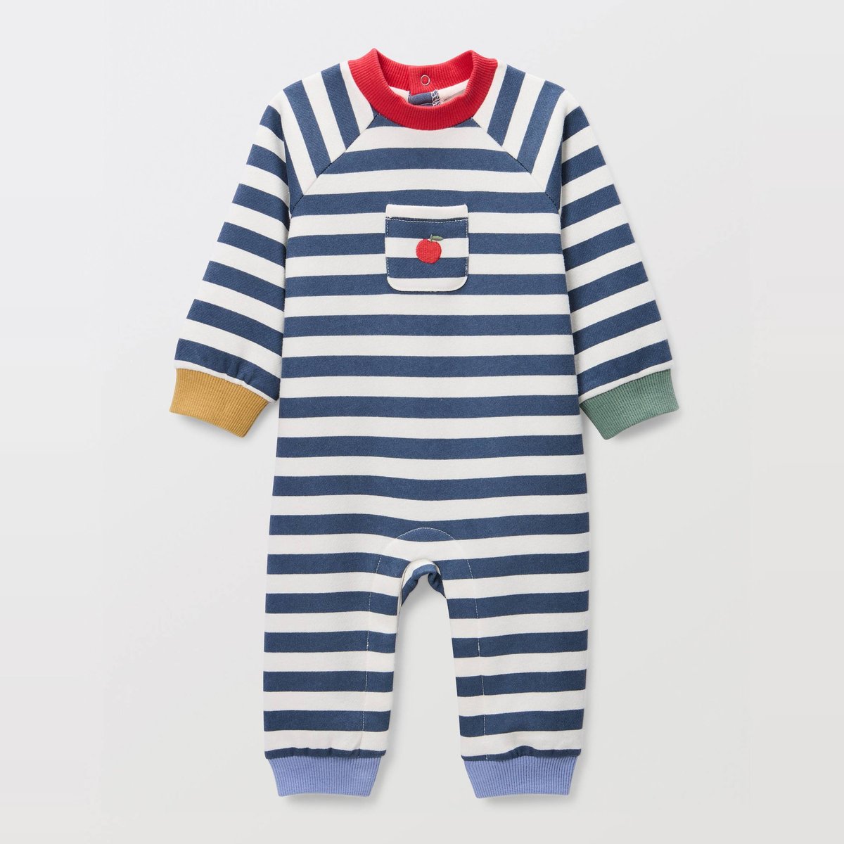 Combinaison rayée en molleton en coton BIO GOTS pierre bleue, BOUT'CHOU