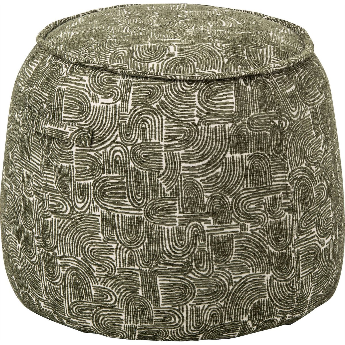 Pouf en tissu à motif graphique vert foncé, RECOLLECTION