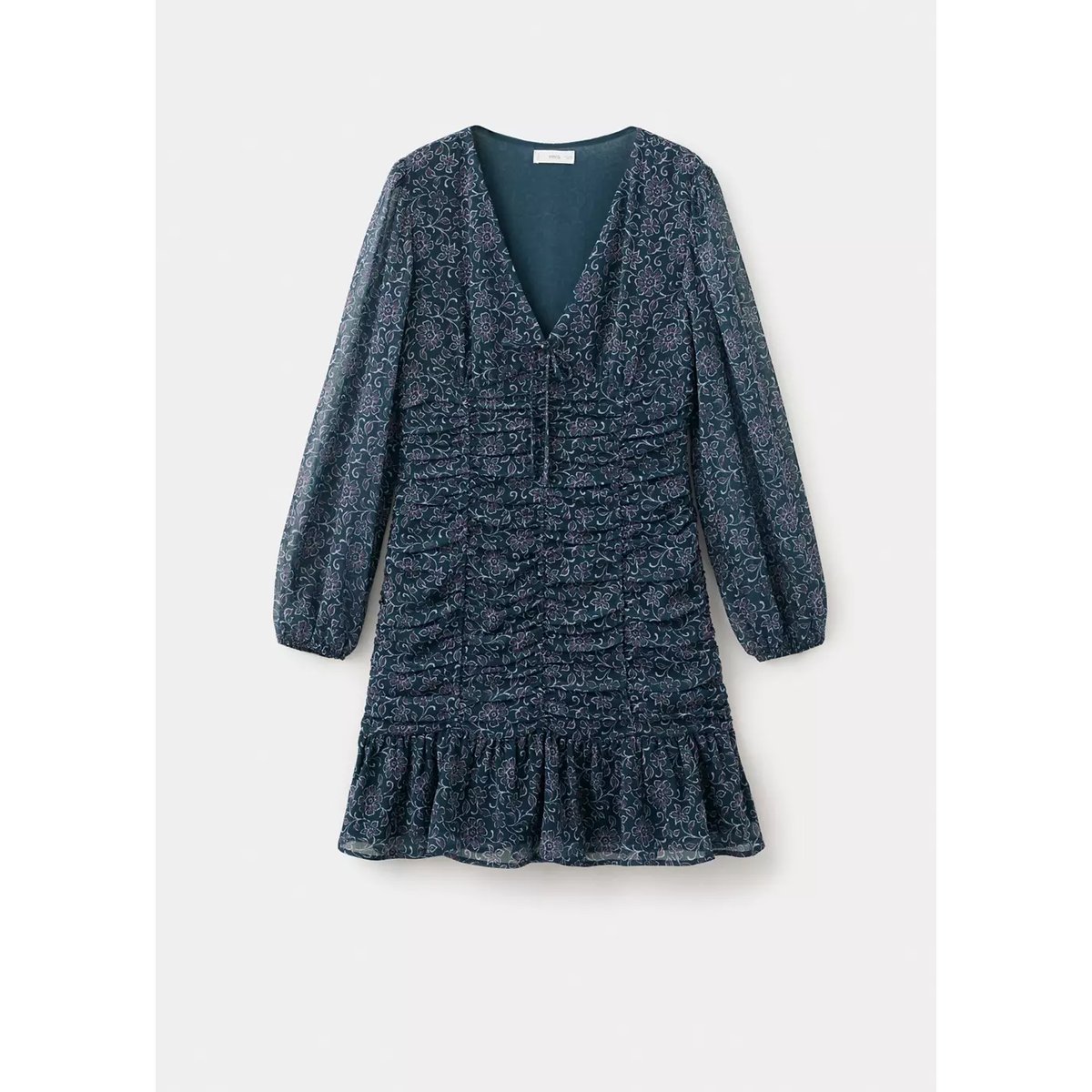 Robe imprimée à volants bleu pétrole, MANGO TEEN