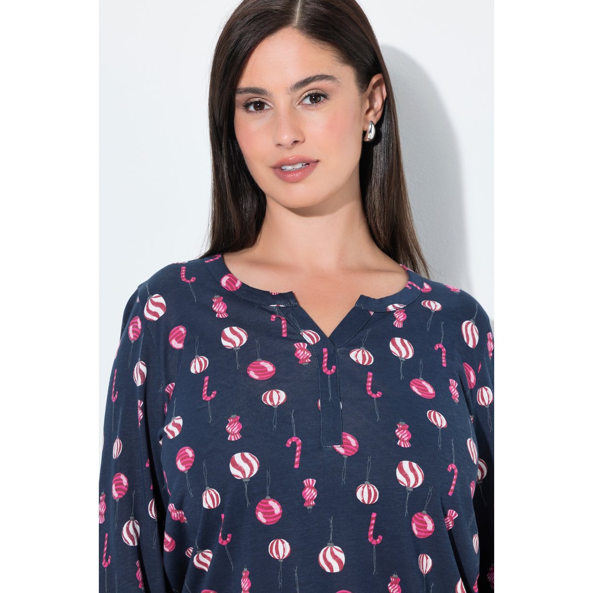 T-shirt de Noël, col tunisien marine, ULLA POPKEN