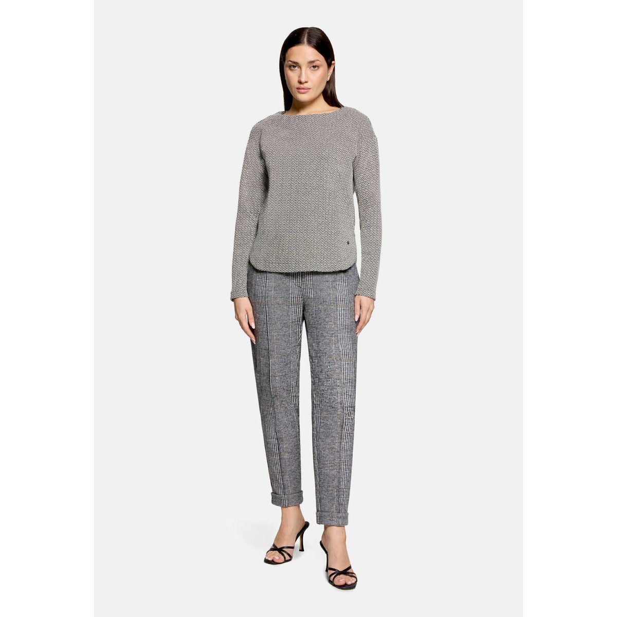 Pantalon à carreaux à ceinture à nouer black/camel, BETTY & CO