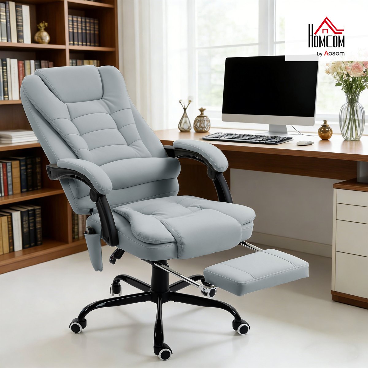 Fauteuil de bureau avec fonction massage gris, HOMCOM