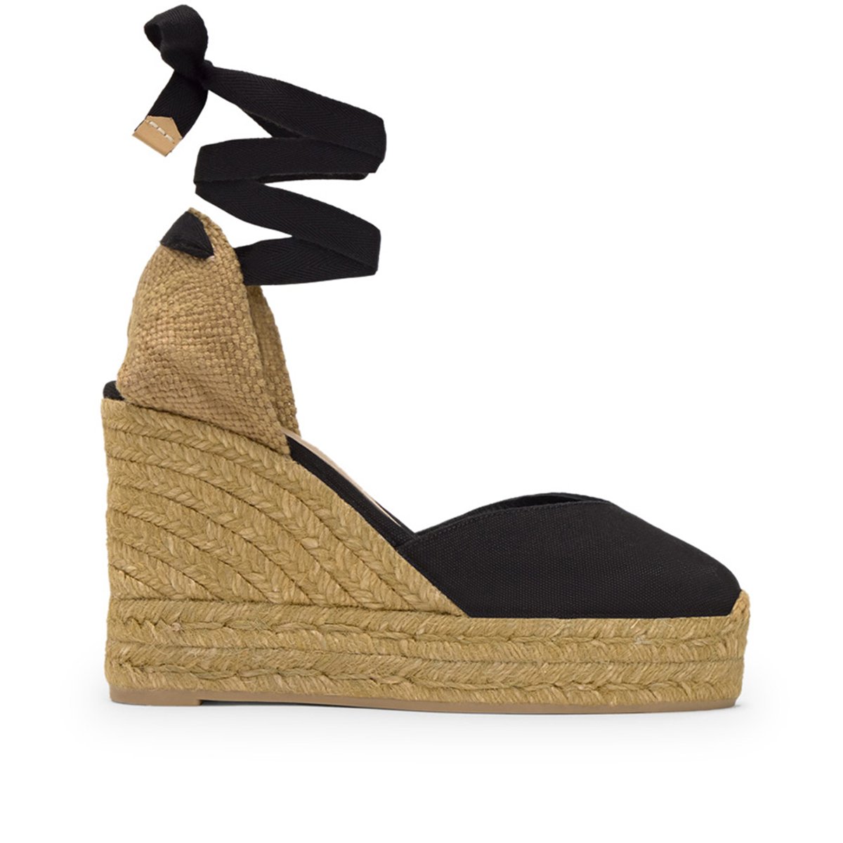 Espadrilles compensées en jute tressée à découpe en V CHIARA PLATFORM noir, CASTANER