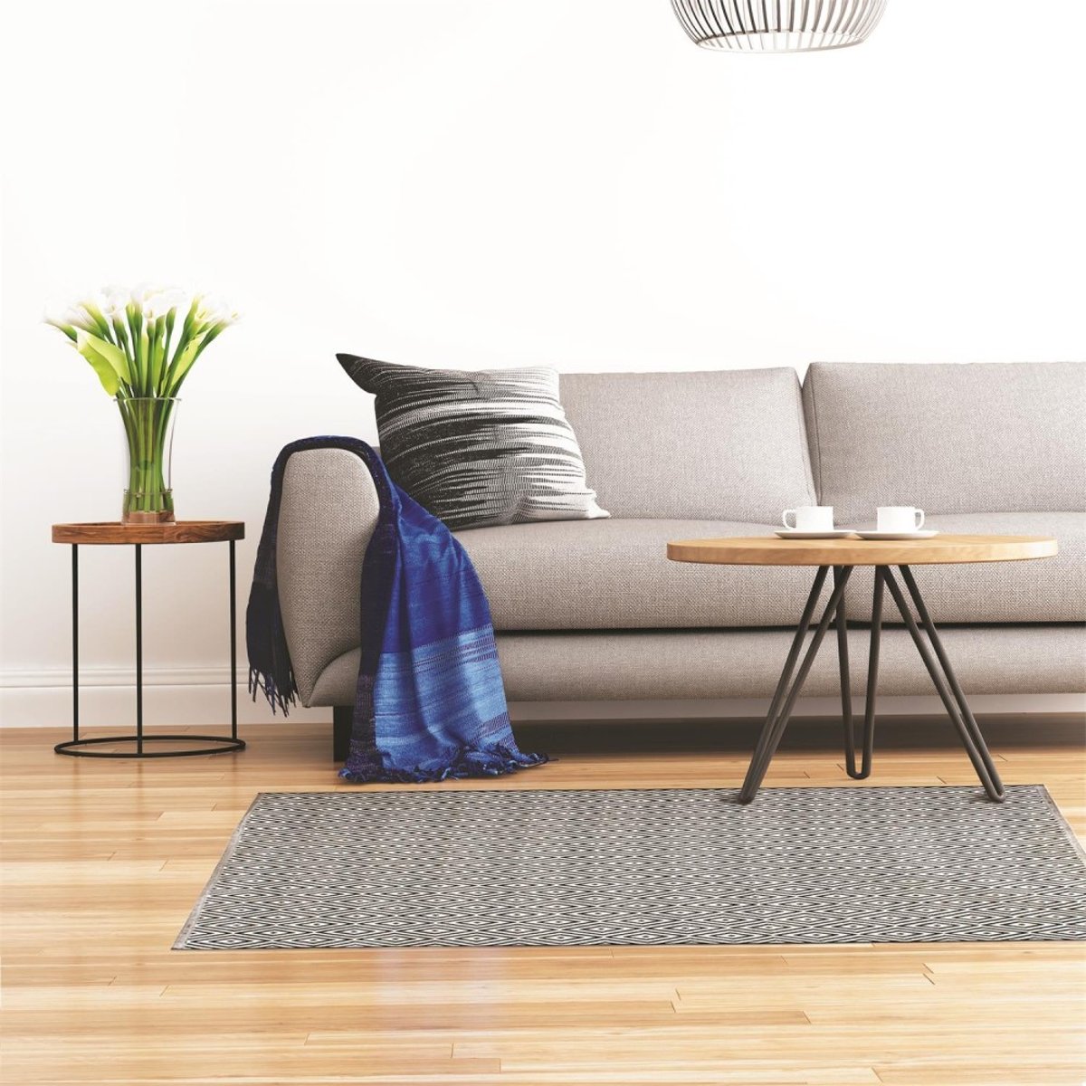 Tapis Rectangle Losanges Noir Blanc 120x170 blanc, DECORATIE