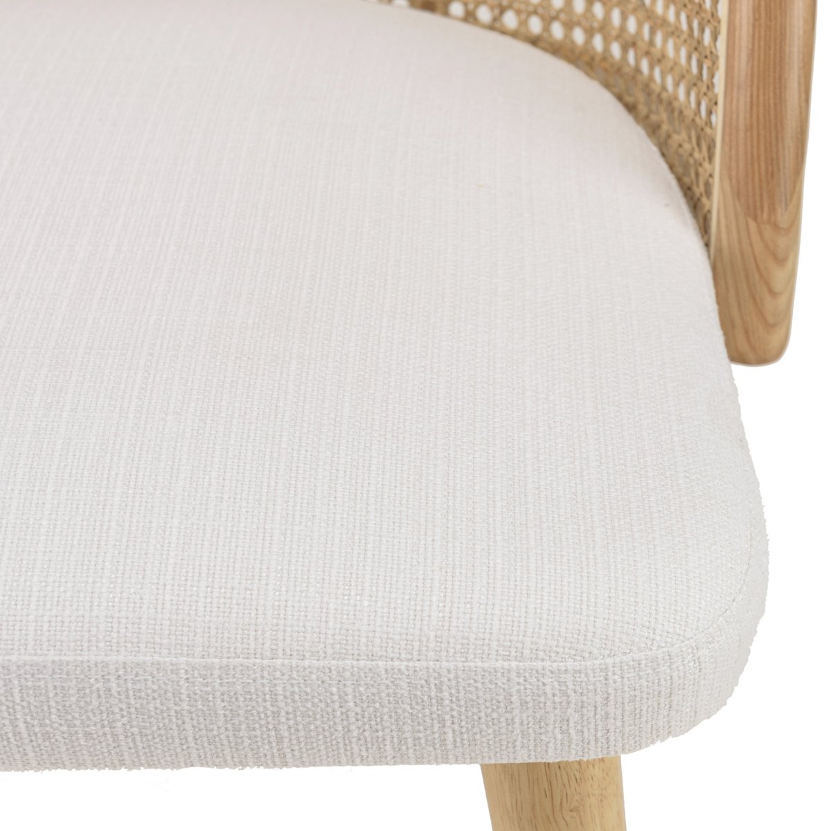 Chaise exotique dossier rond cannage assise tissu blanc TIM bois naturel, PIER IMPORT