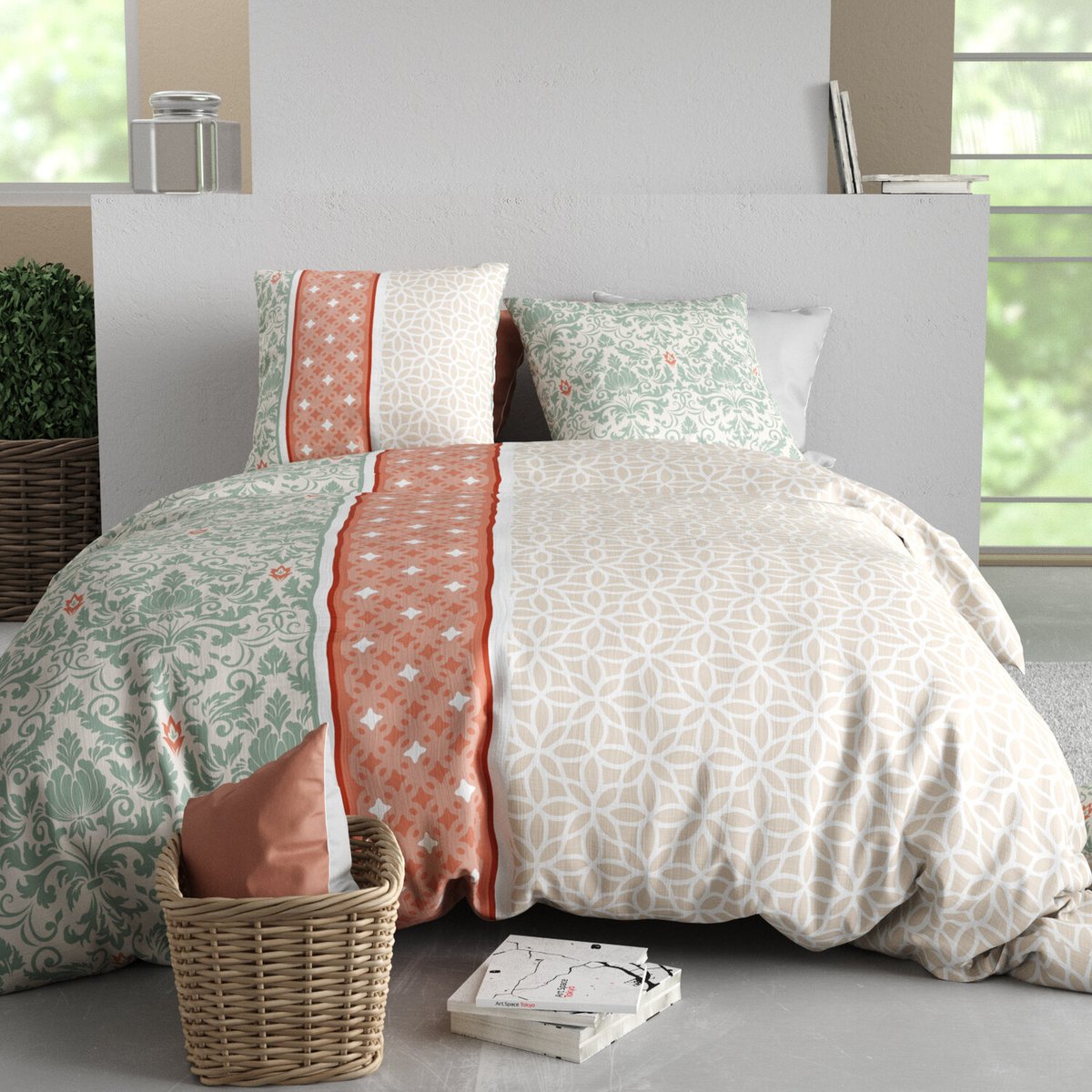 Parure housse de couette en coton imprimée, Prana multicolore, ATELIER DU COTON