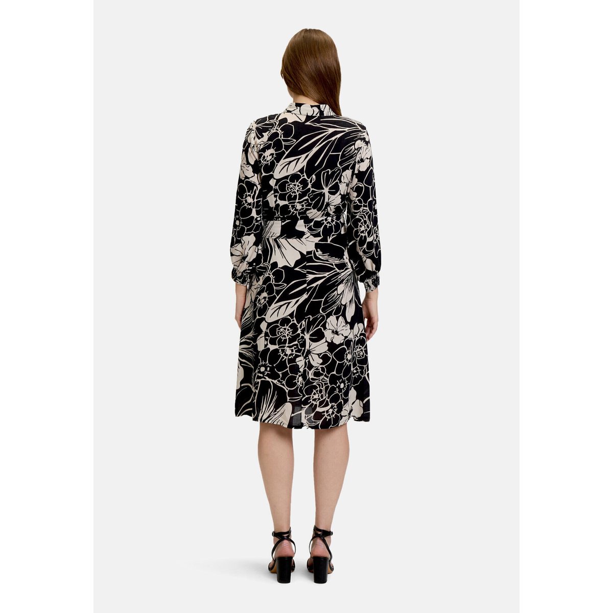 Robe-chemisier à ceinture à nouer noir/beige, BETTY BARCLAY