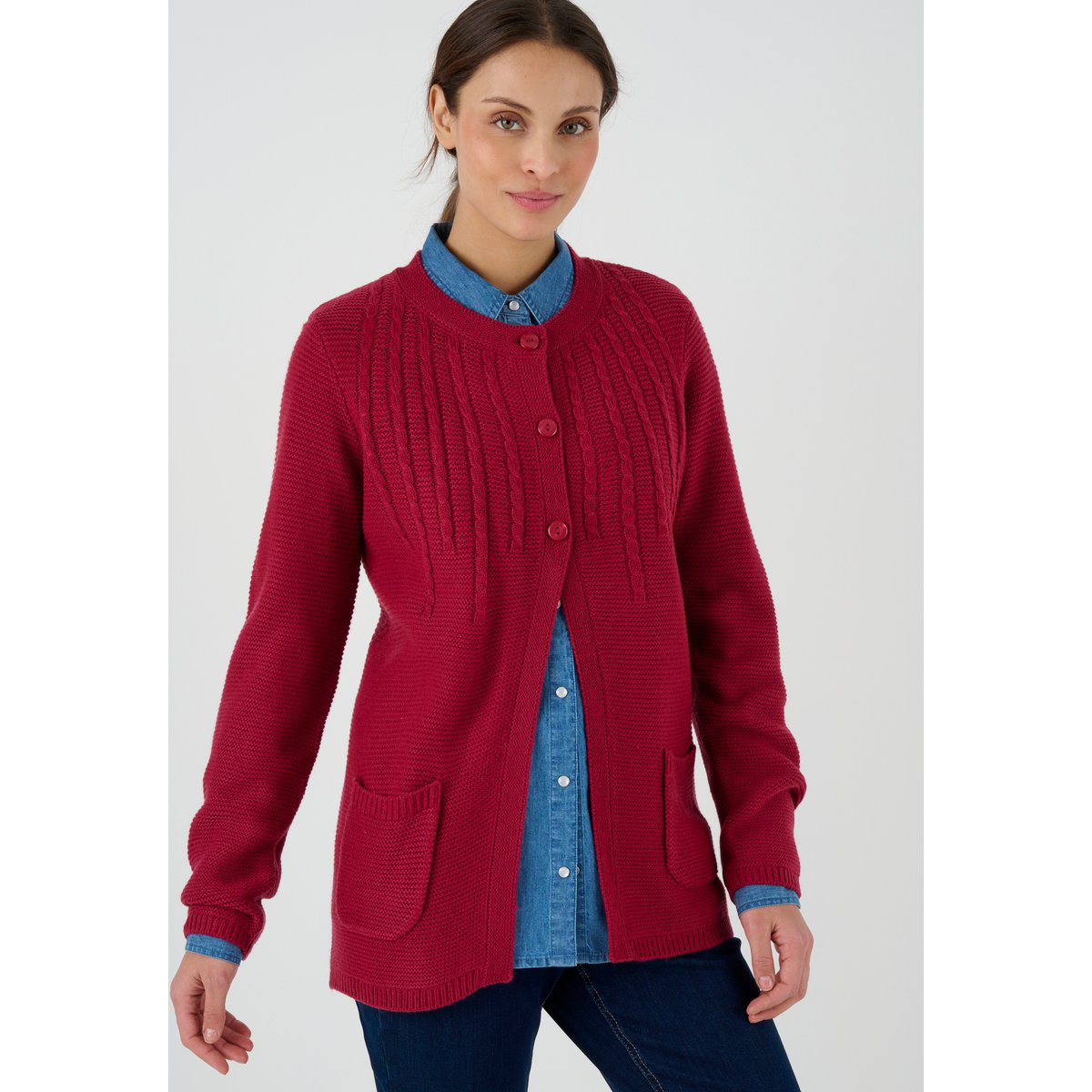 Cardigan maille fantaisie manches longues rouge, DAMART