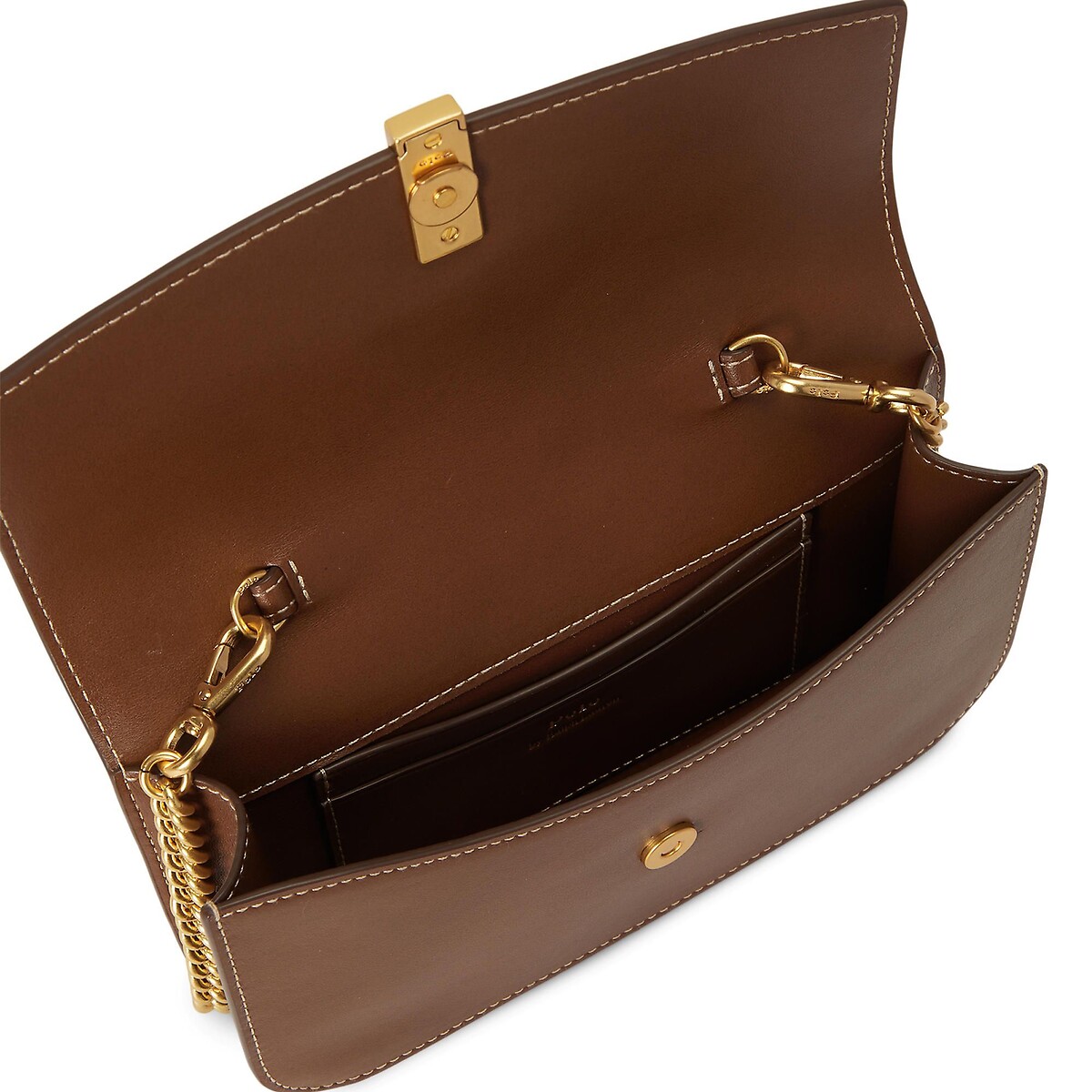 Sac pochette en cuir, à bandoulière chaîne camel, POLO RALPH LAUREN