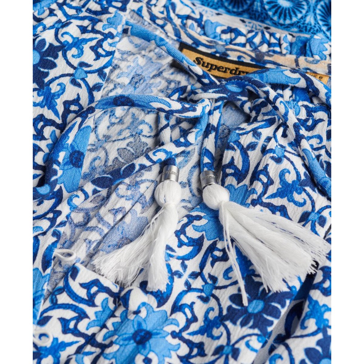 Robe mi-longue imprimée à manches longues bleu border tala tile, SUPERDRY