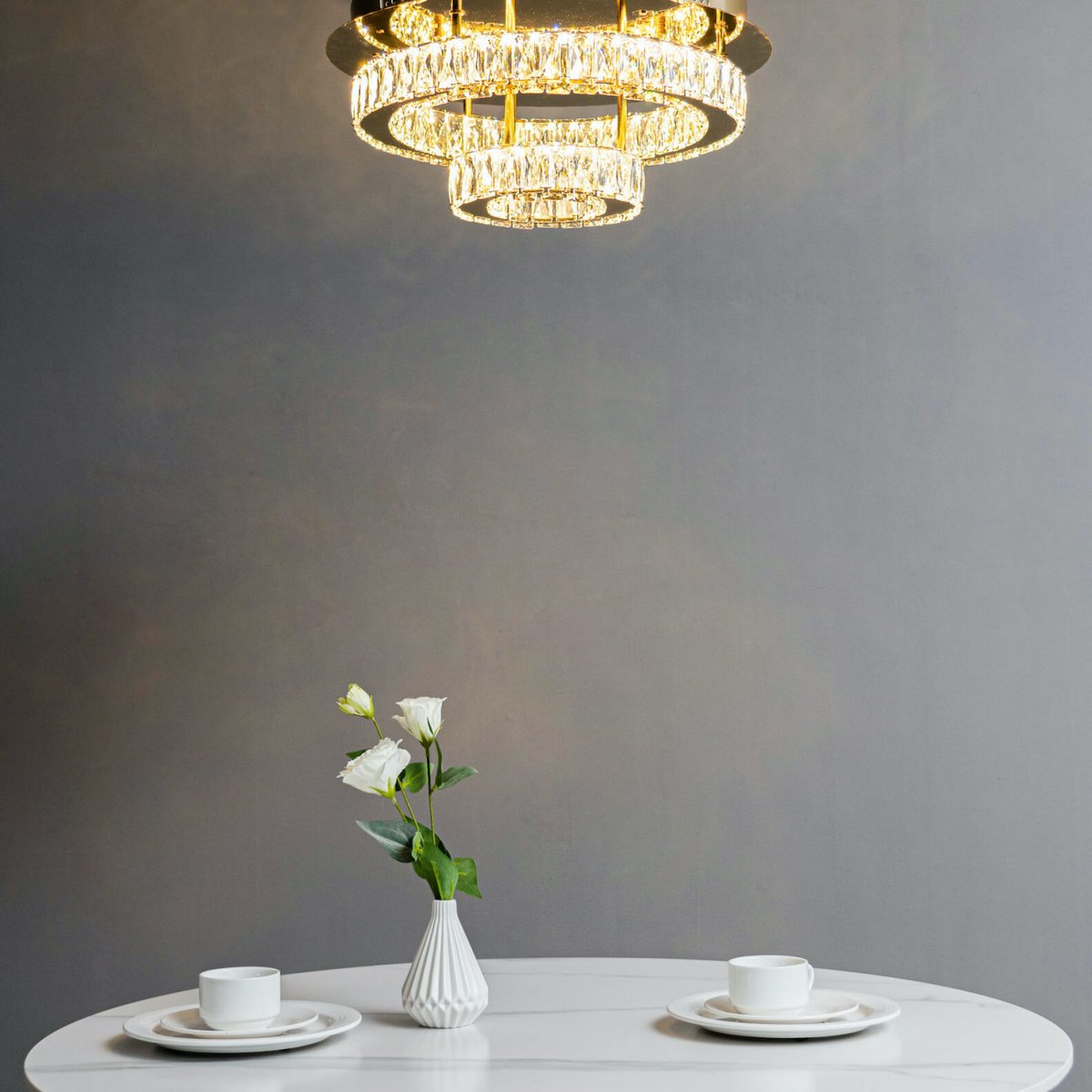 Plafonnier LED anneaux cristal - DIEZ doré / laiton, KOSILUM