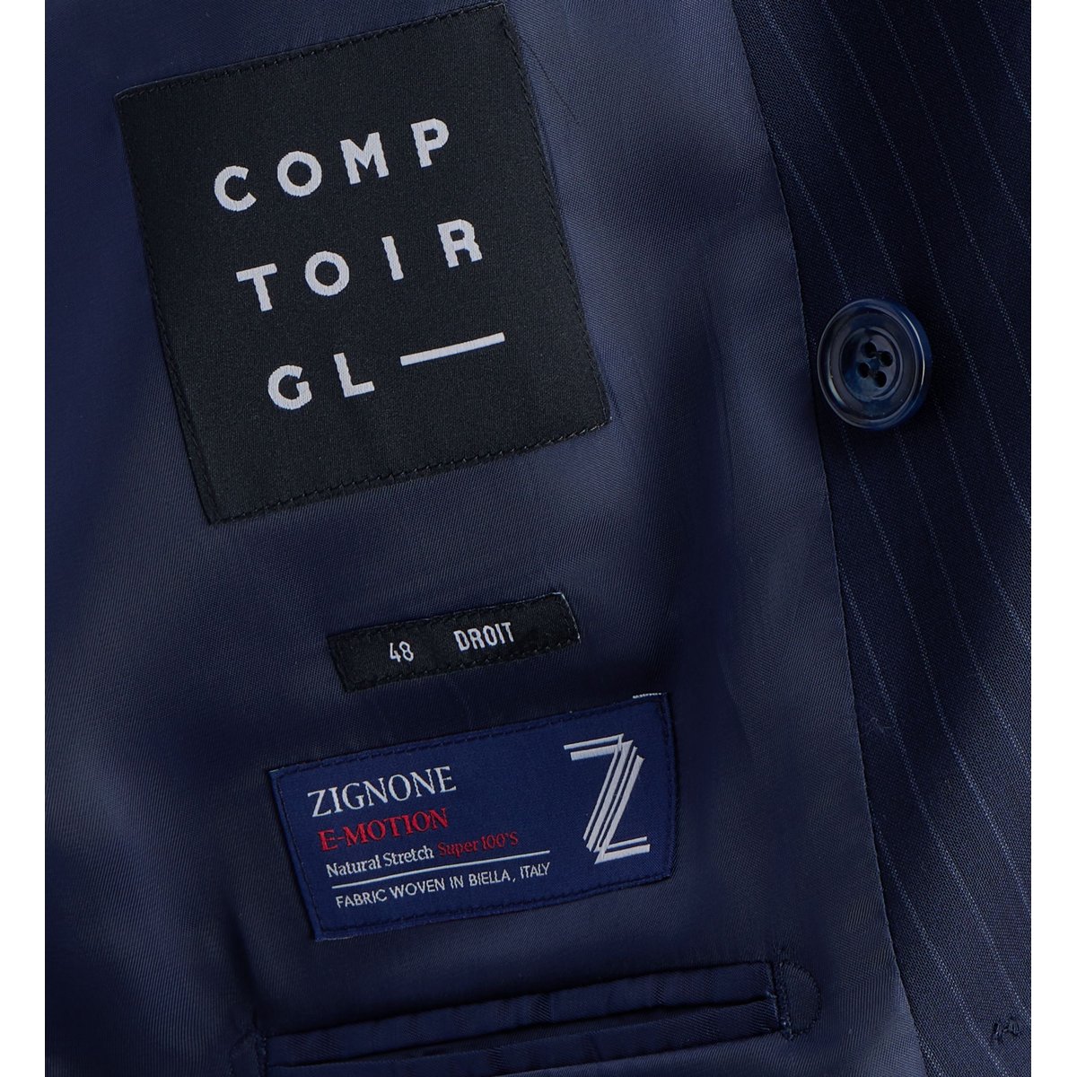 Veste de costume droite croisée ancona v rayures laine bleu, COMPTOIR GL