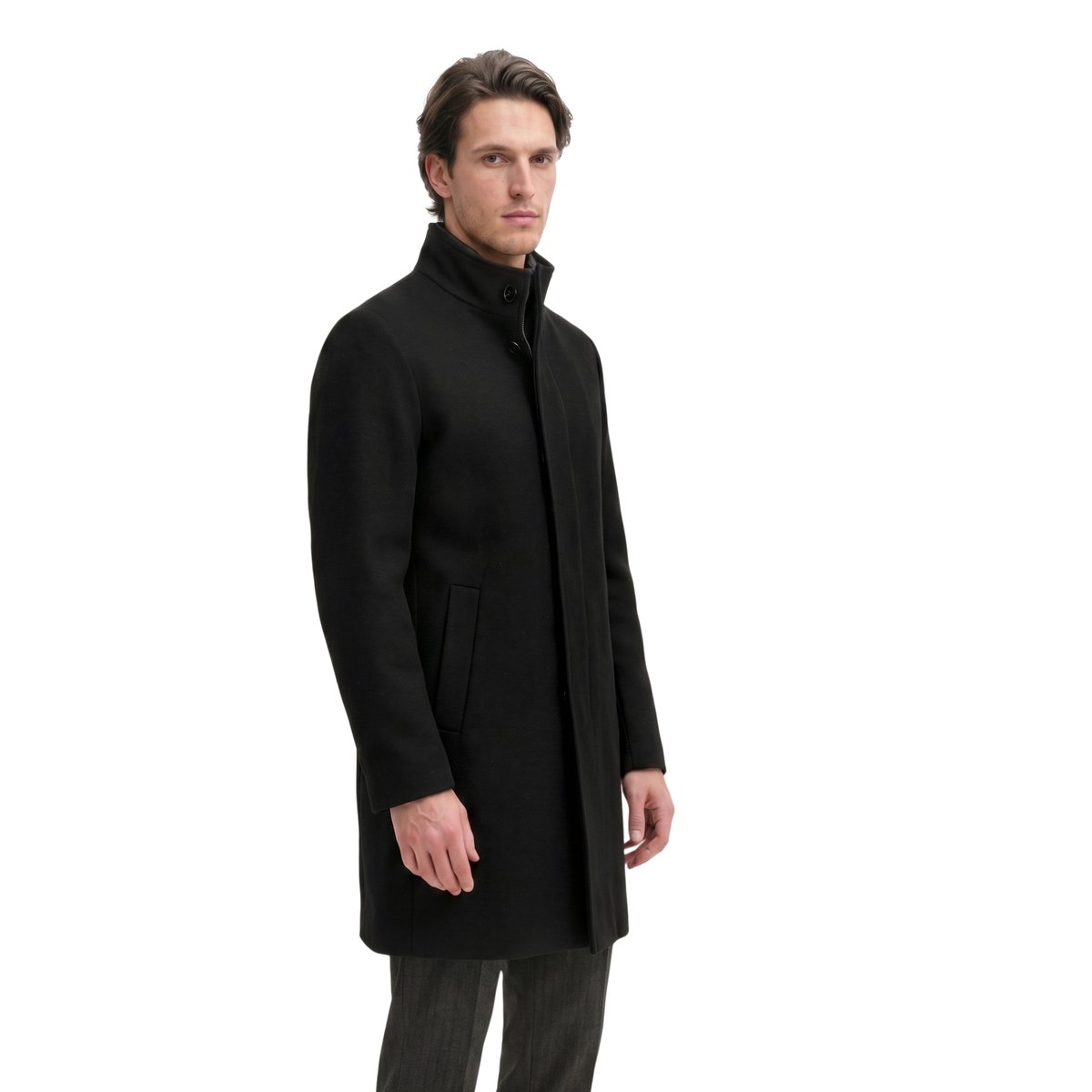 Manteau en laine à col montant, coupe regular avec pare-brise amovible noir, MARC O'POLO