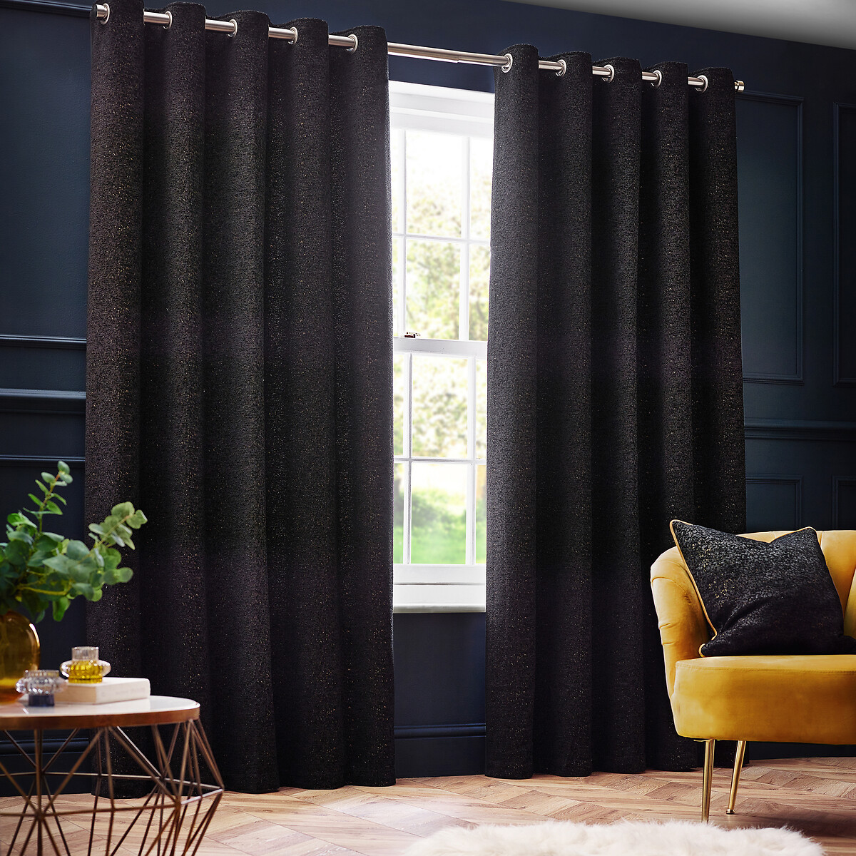 Galaxy Lined Eyelet Curtains black, PAOLETTI