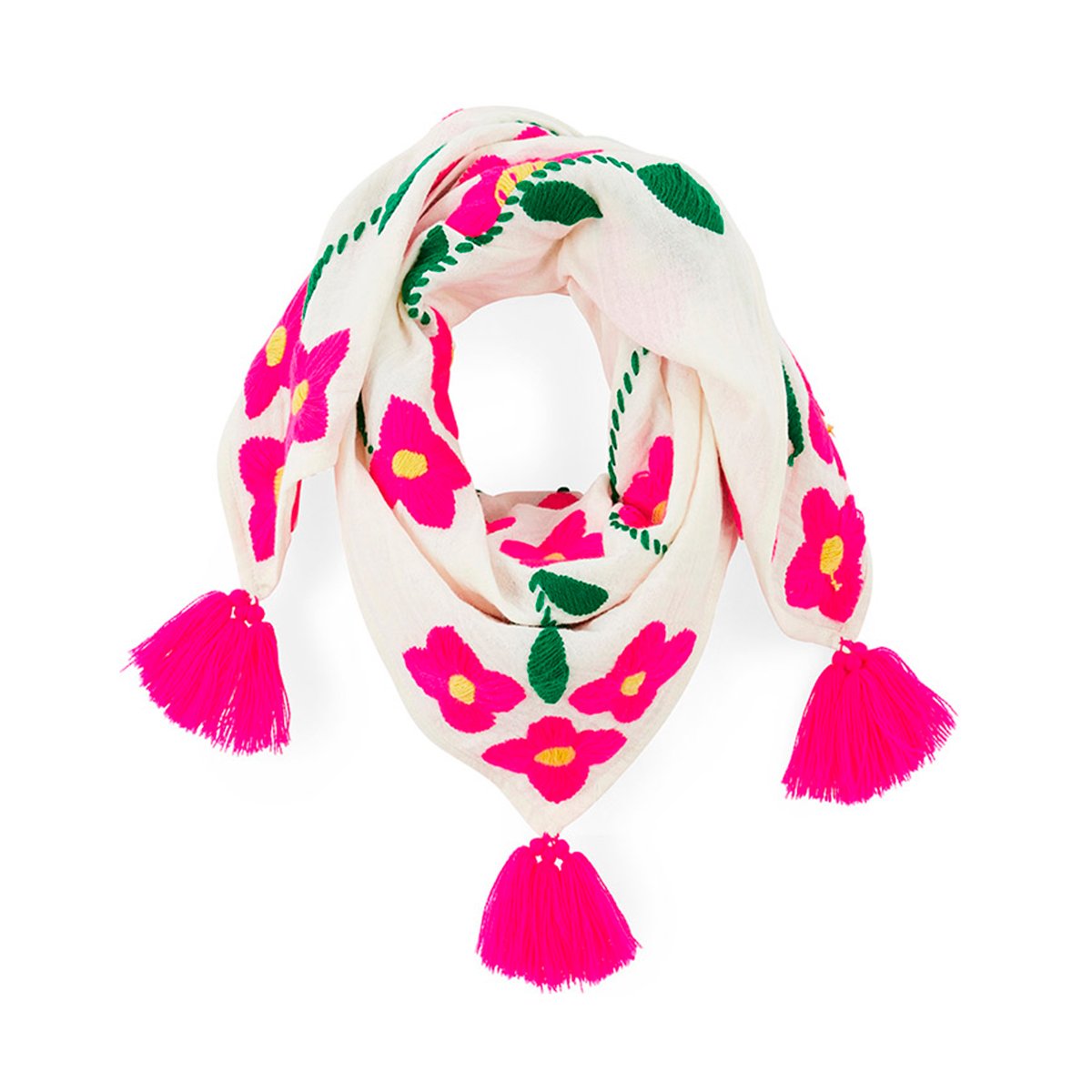Foulard à pompons avec broderies JODDY blanc, WILD