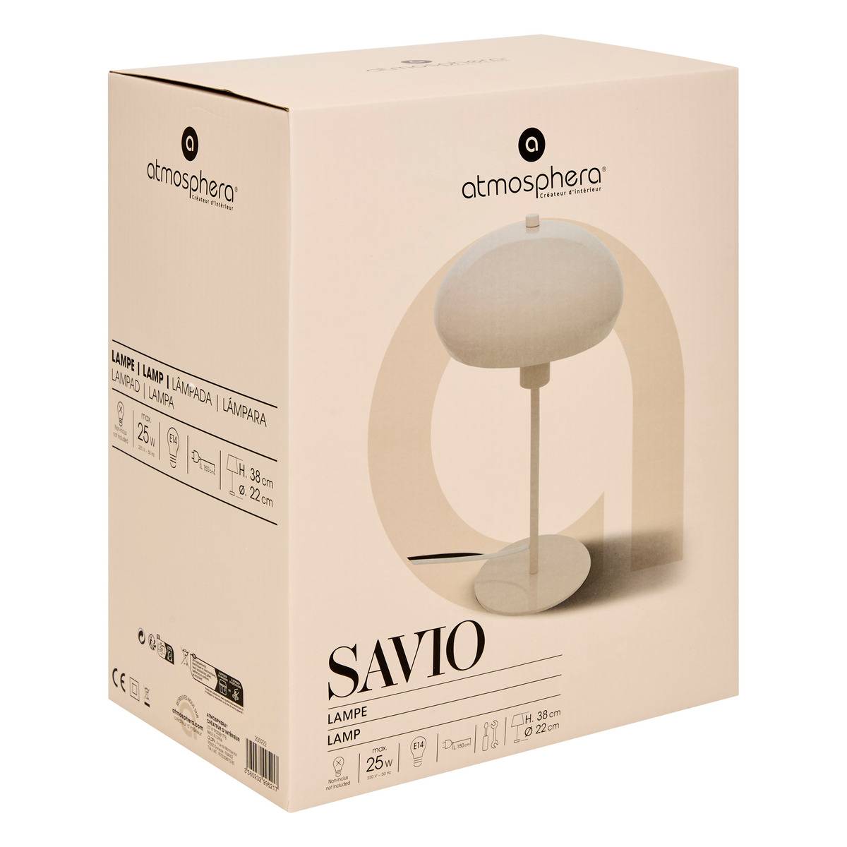 Lampe à poser champignon SAVIO beige, ATMOSPHERA