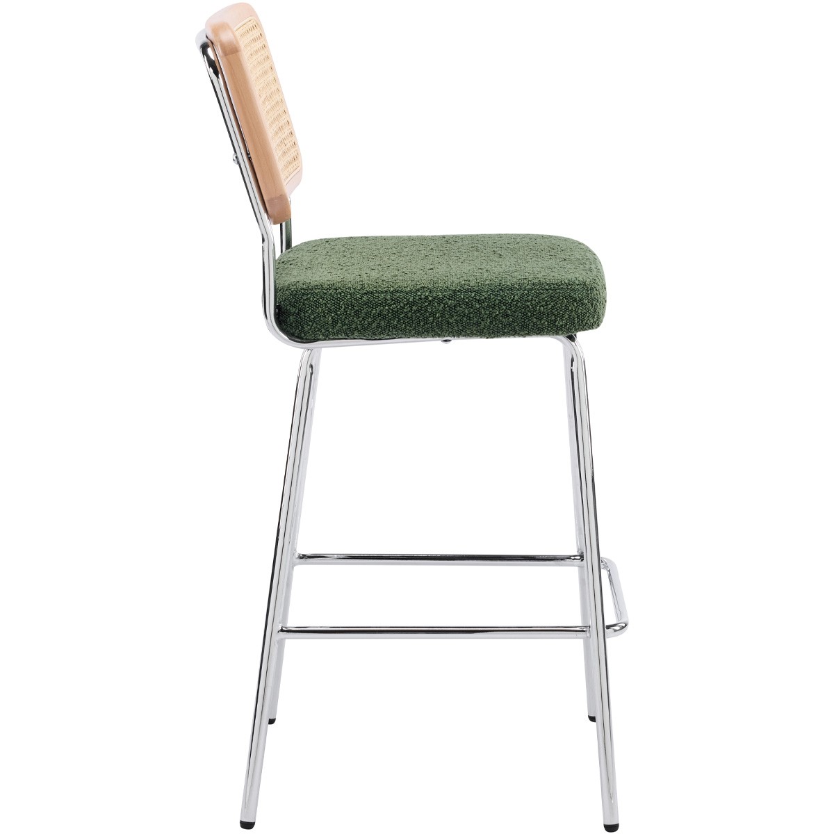 Lot de 2 chaises de bar en cannage et tissu bouclé, piètement chromé - MUSE vert, HOMIFAB