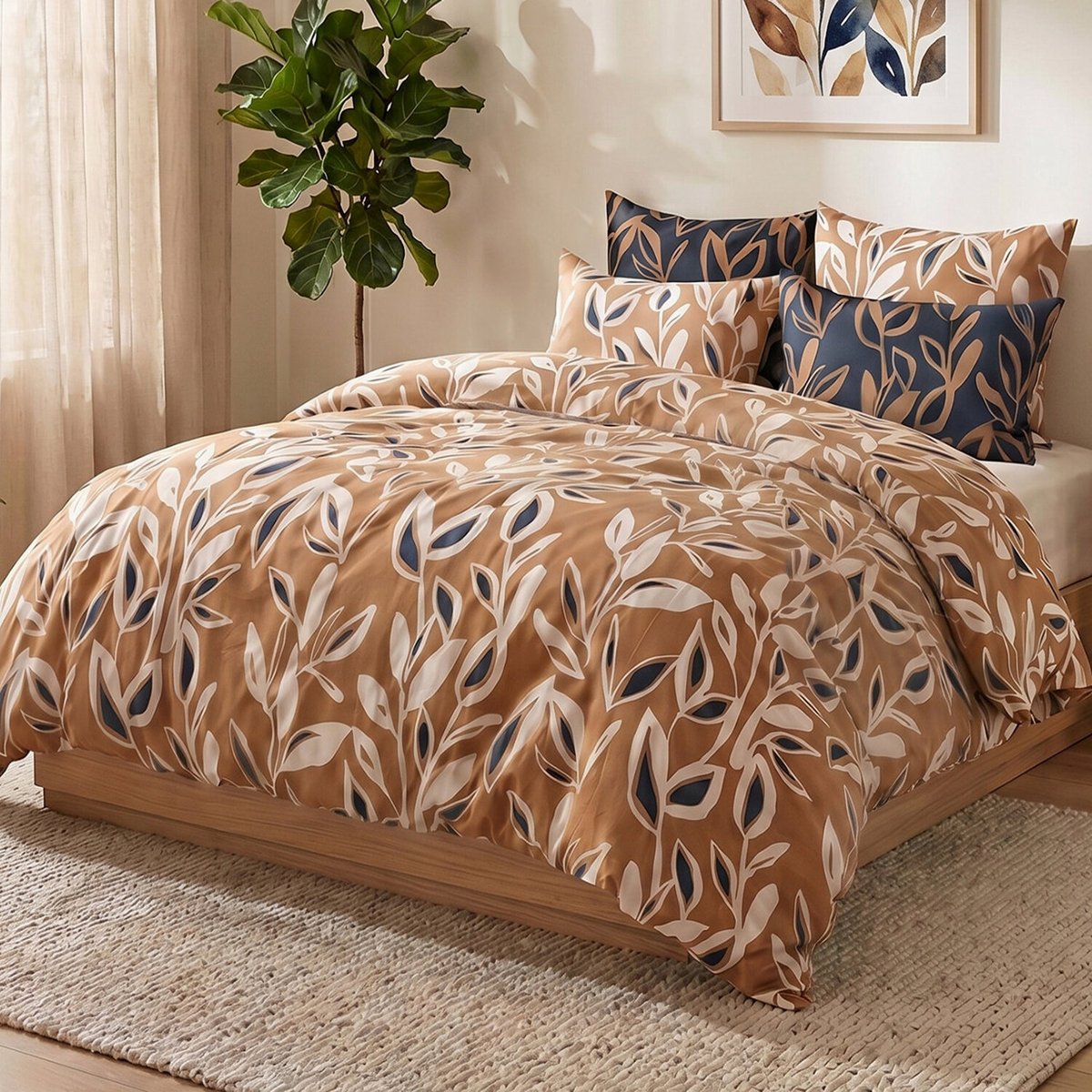 Parure housse de couette imprimée végétale en coton, LINDA multicolore, ATELIER DU COTON