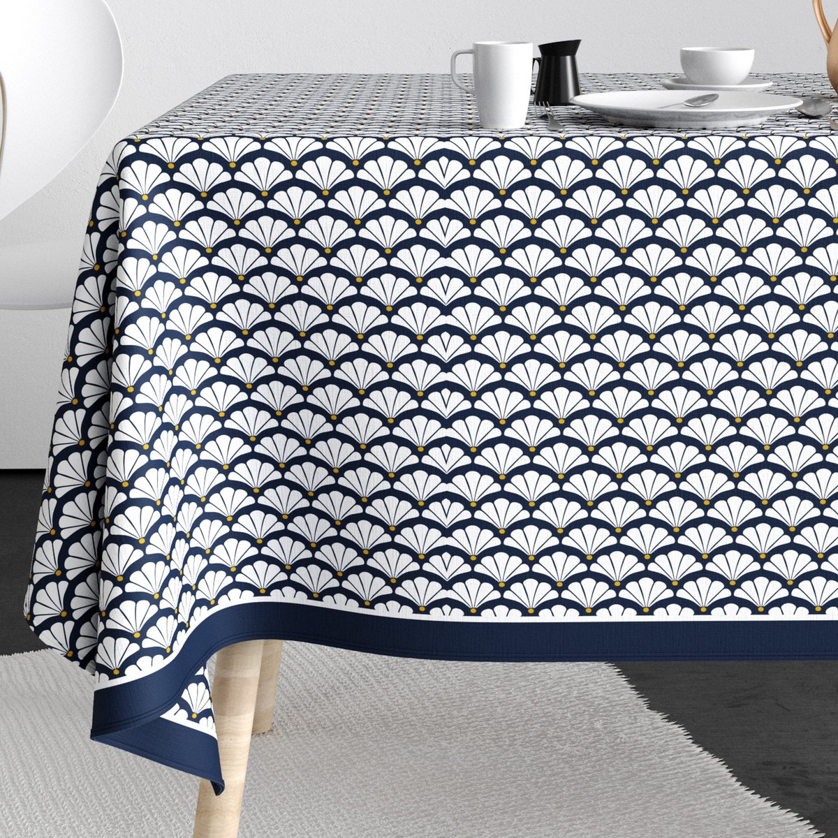 Nappe rectangulaire anti tache Coton Eventa bleu, EDEN