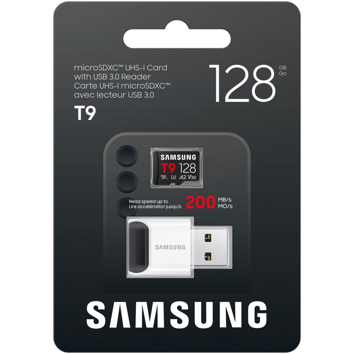Carte Micro SD T9 128G avec Lecteur U3 V30 A2 Classe 10 couleur unique, SAMSUNG